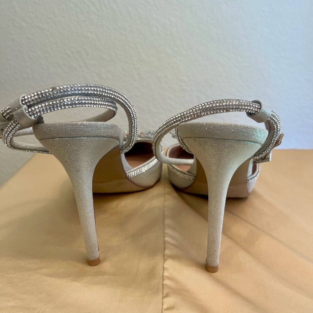 BCBGeneration Annese Silver And Rhinestone Heels Ankle Straps - Picture 8 of 8